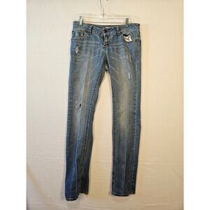 Paris Blues Womens Distressed Low Rise Straight Leg Jeans Blue Size 9 RN129054